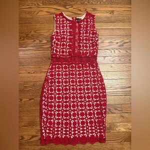 Aqua Red Lace Midi Dress